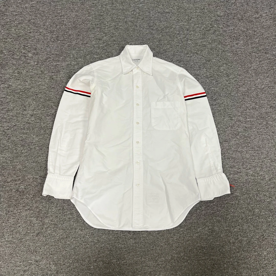 99新 THOMBROWNE 汤姆布朗 TB 袖箍彩条 长袖衬衫 0码 白色衬衫