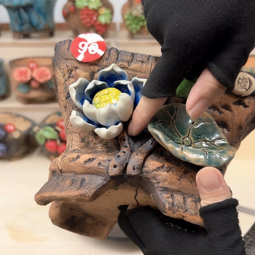 紫砂花盆90号微瑕内口17×13外高13