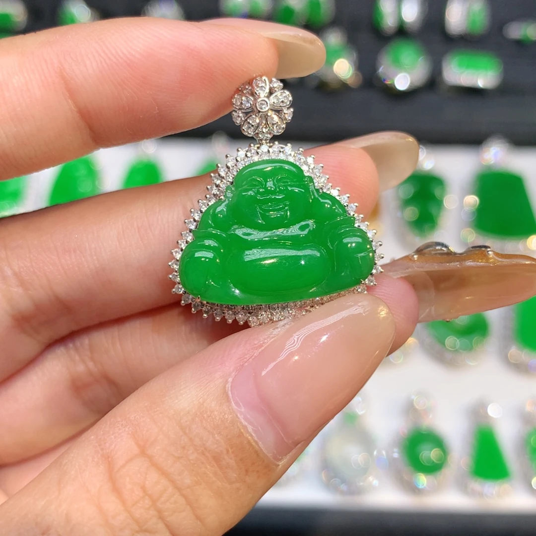 翡翠18K金镶嵌吊坠(不含链)