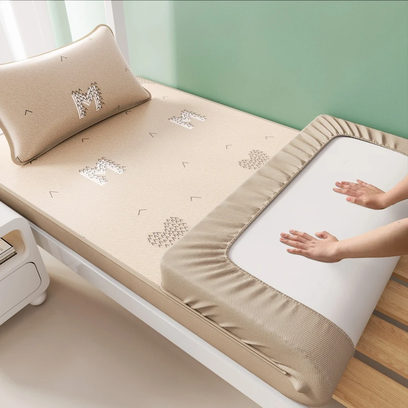 夏季简约冰丝凉席床笠款学生宿舍单人可机洗床套罩防滑式空调席子