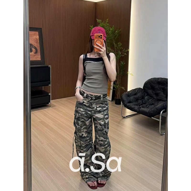 ASA-【烈鹰·麻辣女兵】烫钻迷彩工装牛仔裤(CK00291)