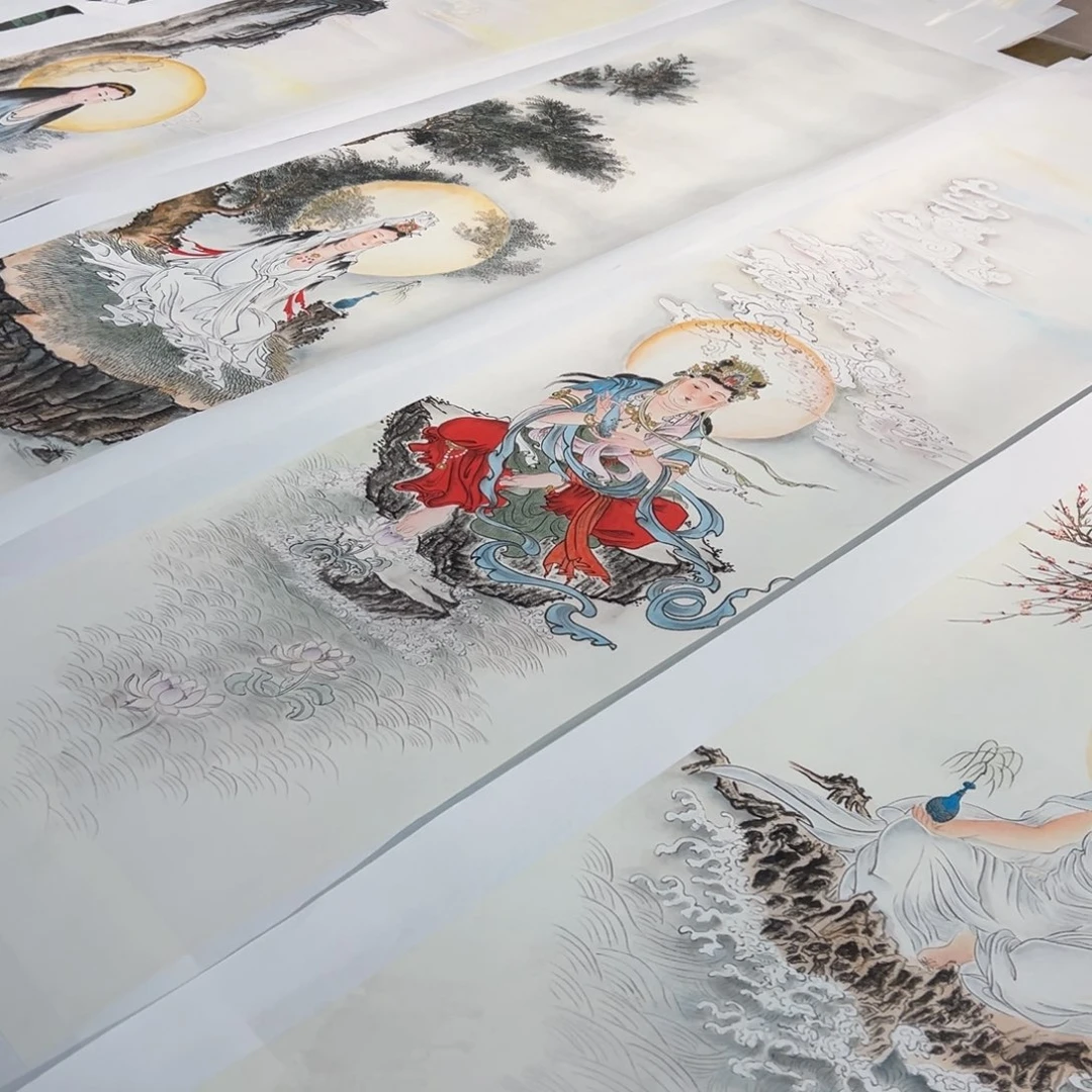 国画李老师观音菩萨四条屏