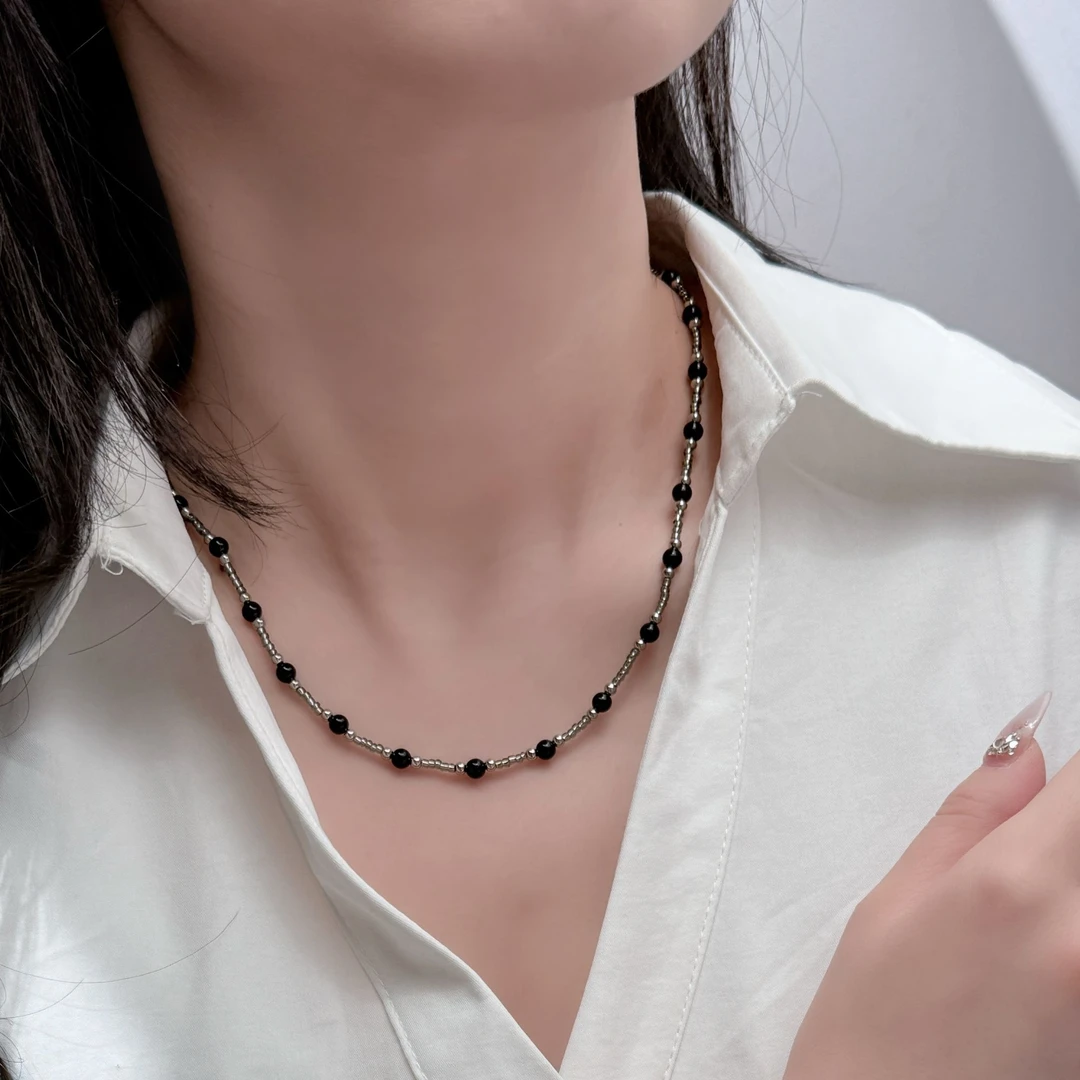 【尘星】金银两色镶嵌串珠毛衣链项链拼接手工复古【Z4657】