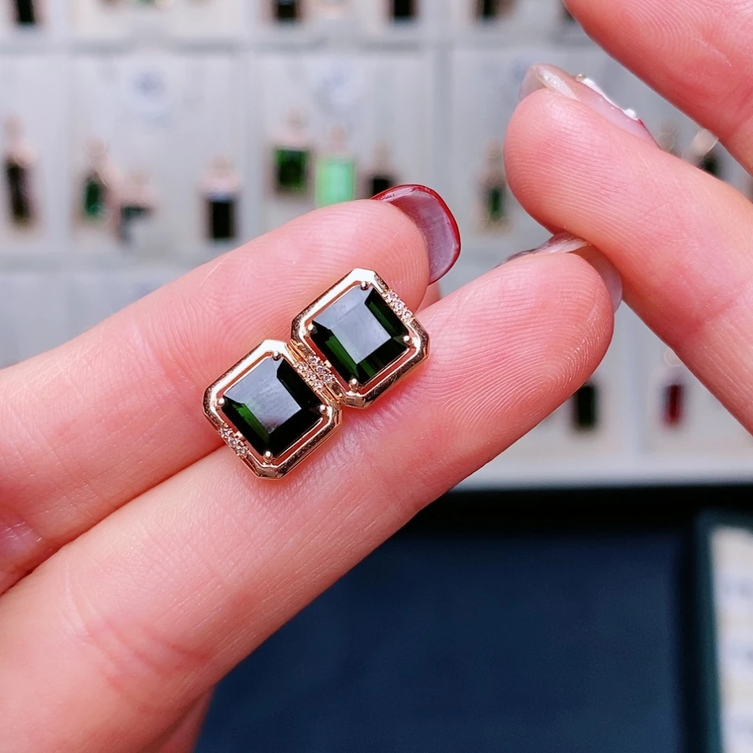 碧玺耳钉深绿色18K金镶嵌乔****鹰