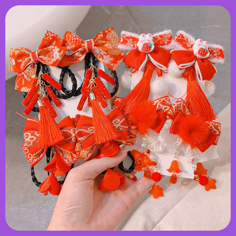 新年款中国风流苏装饰少女发夹汉服配饰儿童鸭嘴夹