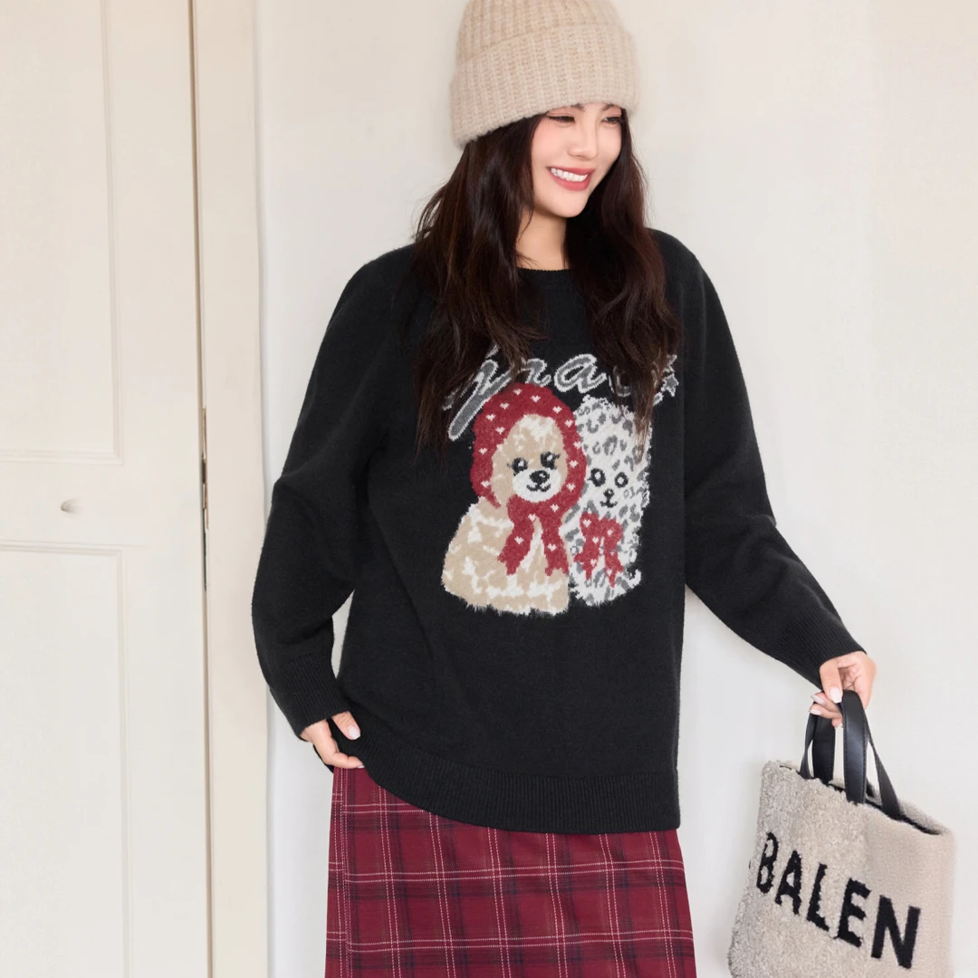 【18支北极绒&仿貂毛】MsShe大码女装2025冬装提花套头毛衣C2512015