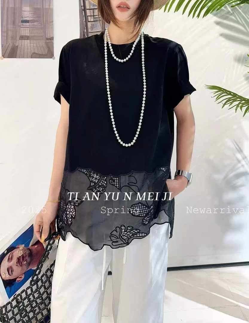 25538-31282 中长款蕾丝大版短袖T恤