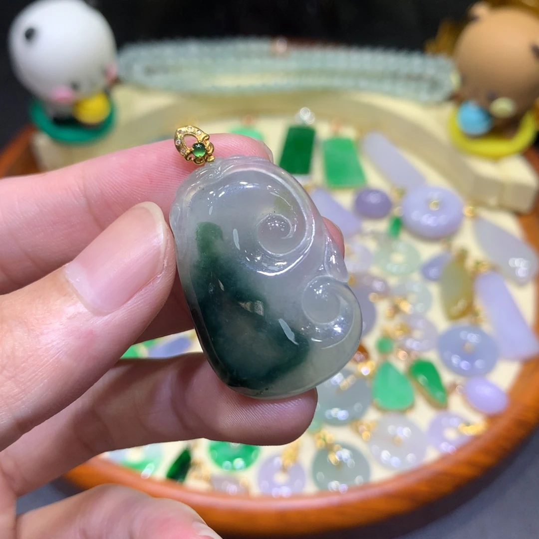 翡翠18K金镶嵌吊坠(不含链)