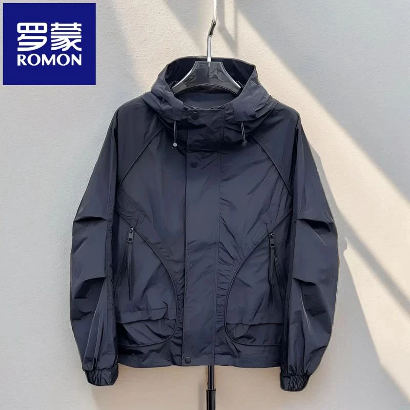 罗蒙春秋外套男百搭薄款冲锋衣工装夹克防风时尚休闲运动户外男款