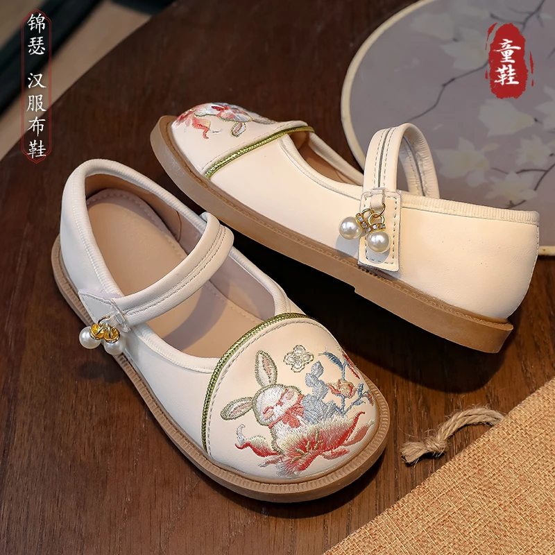 汉服鞋女童鞋国风皮鞋配马面裙古风配旗袍小皮鞋儿童绣花鞋春秋