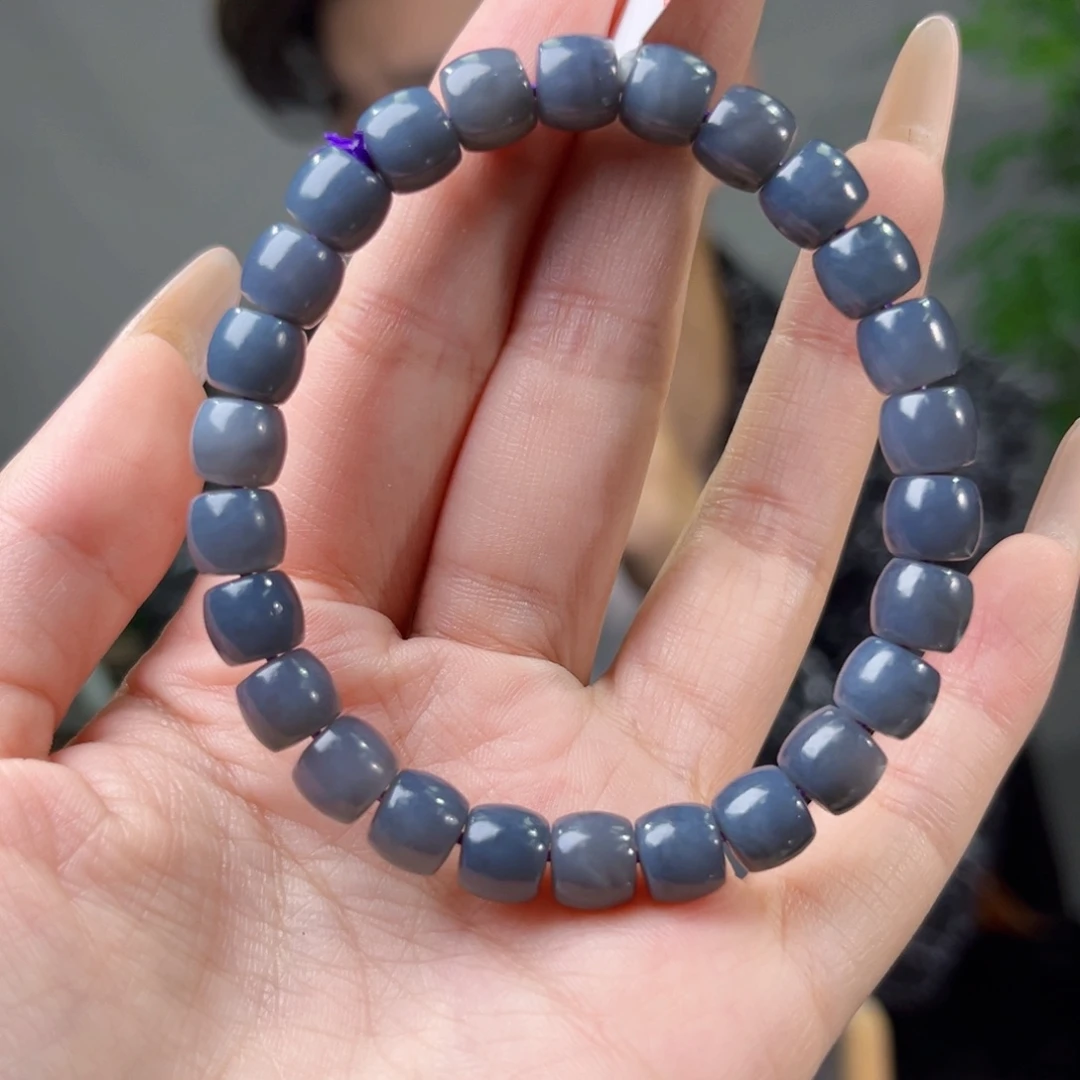 和田玉未镶嵌手链天然和田玉紫罗兰烟紫手串卡8