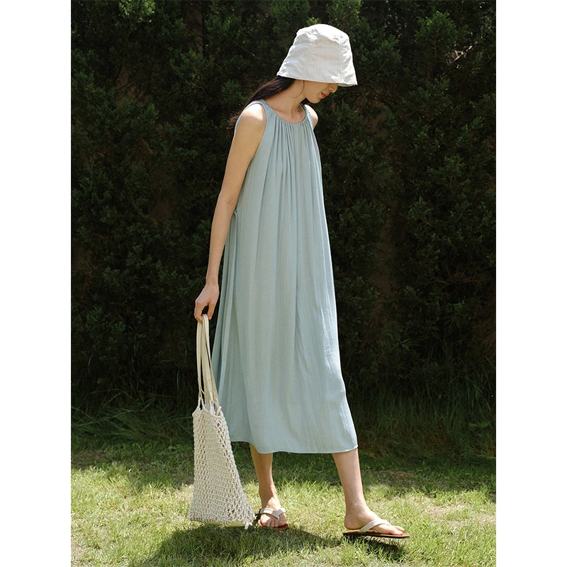 清仓【1885】无袖露肩吊带连衣裙高级感宽松气质度假裙
