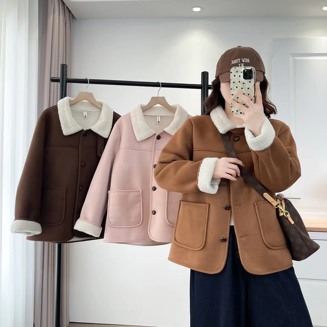 大码胖mm2025秋冬新款加绒加厚减龄上衣遮肚时尚宽松显瘦外套1062