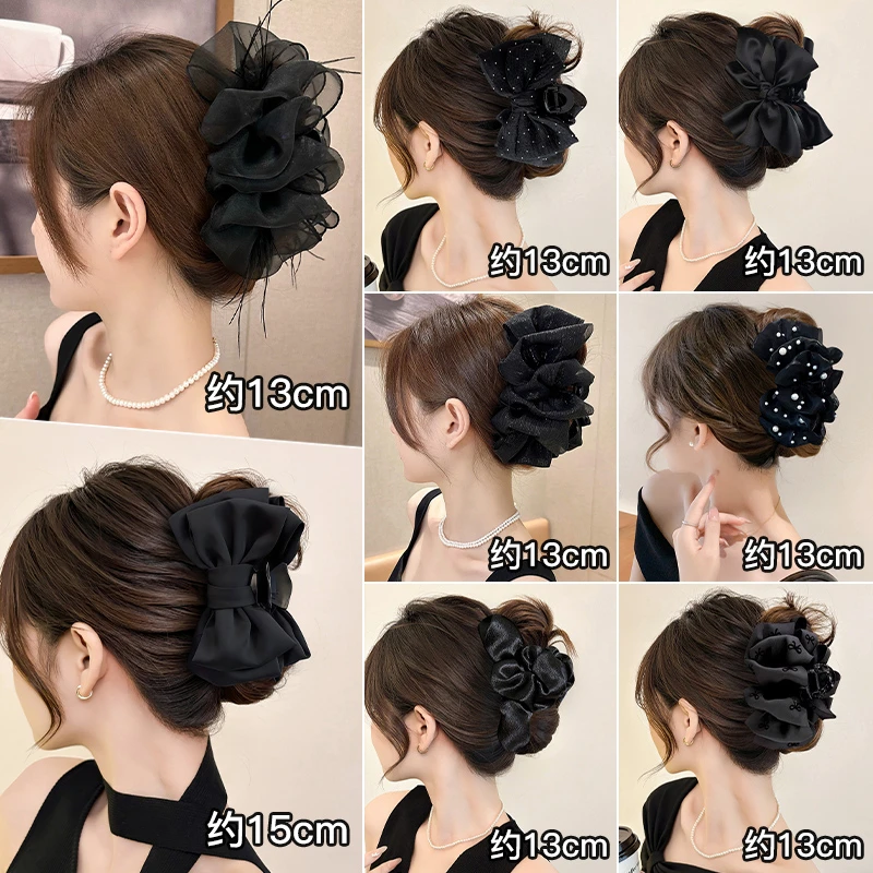 高级感蝴蝶结抓夹女后脑勺发量多盘发发夹大号气质鲨鱼夹发卡头饰