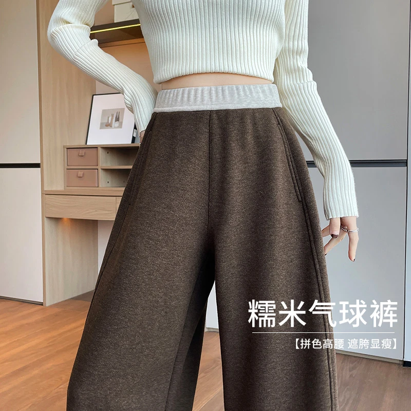 糯米气球裤女咖色秋冬季小个子九分加绒加厚休闲阔腿裤子2025新款