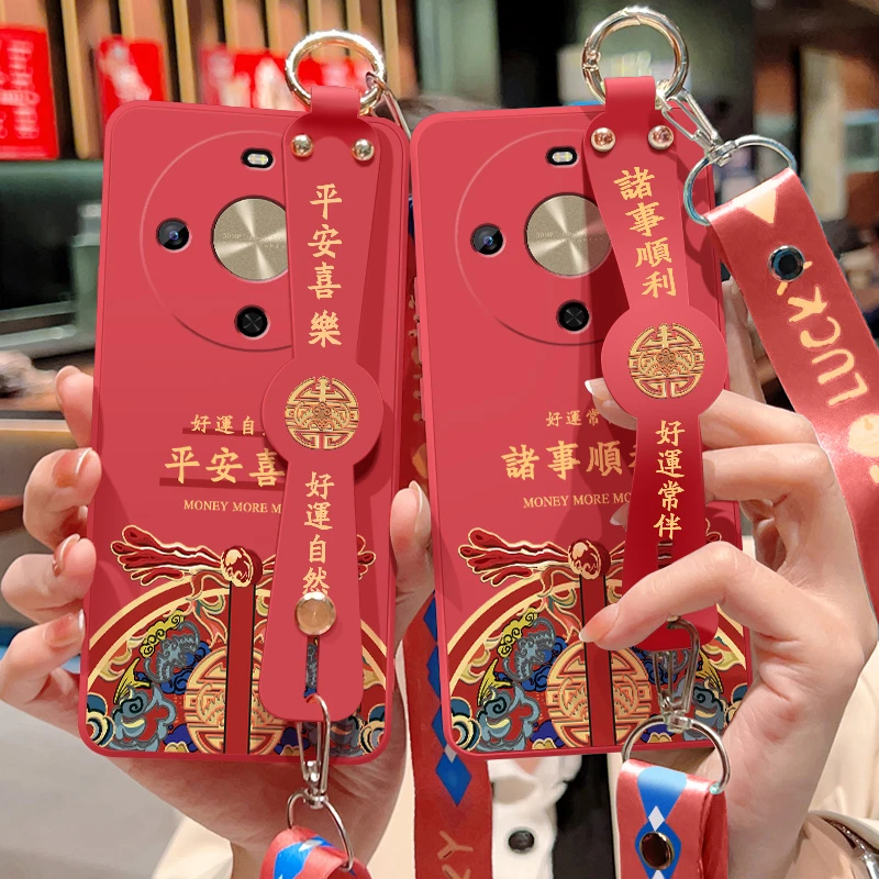 喜乐顺利适用华为畅享70X手机壳新款腕带液态硅胶斜挎挂绳保护套