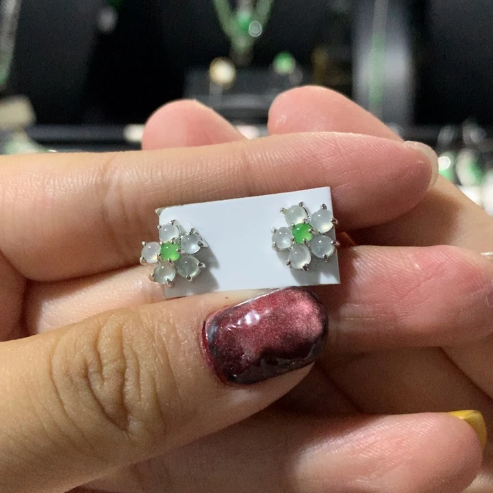 银S925镶嵌翡翠耳饰
