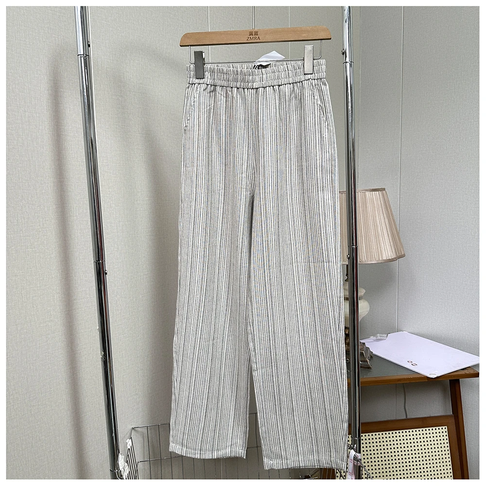 1K025  春季新款女士宽松条纹百搭直筒休闲裤