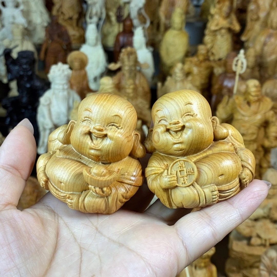 木崖柏5元宝铜钱弥勒一对