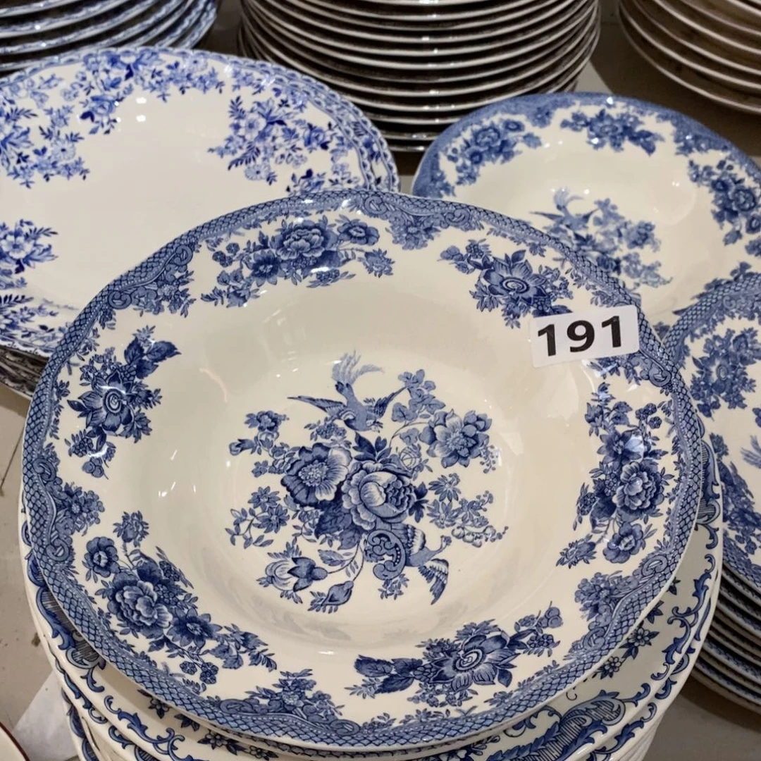 瓷微瑕蓝鸟草帽盘
