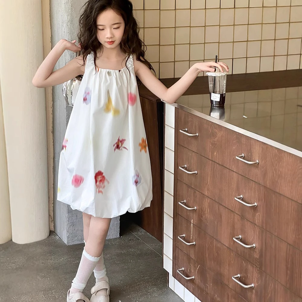 女童夏季连衣裙2025新款儿童无袖裙子女大童公主裙夏装洋气花苞裙