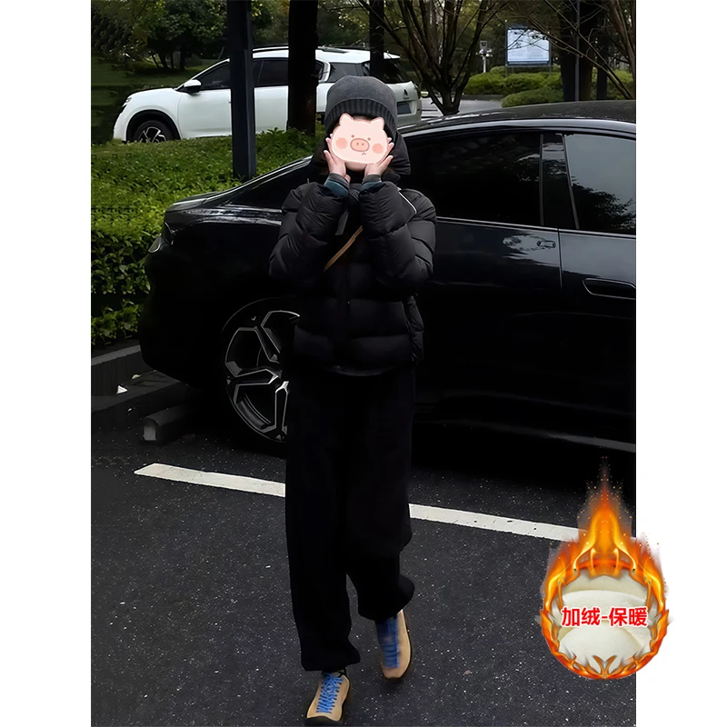 冬季新款小个子保暖厚款面包服棉服外套加绒休闲卫裤显瘦两件套女