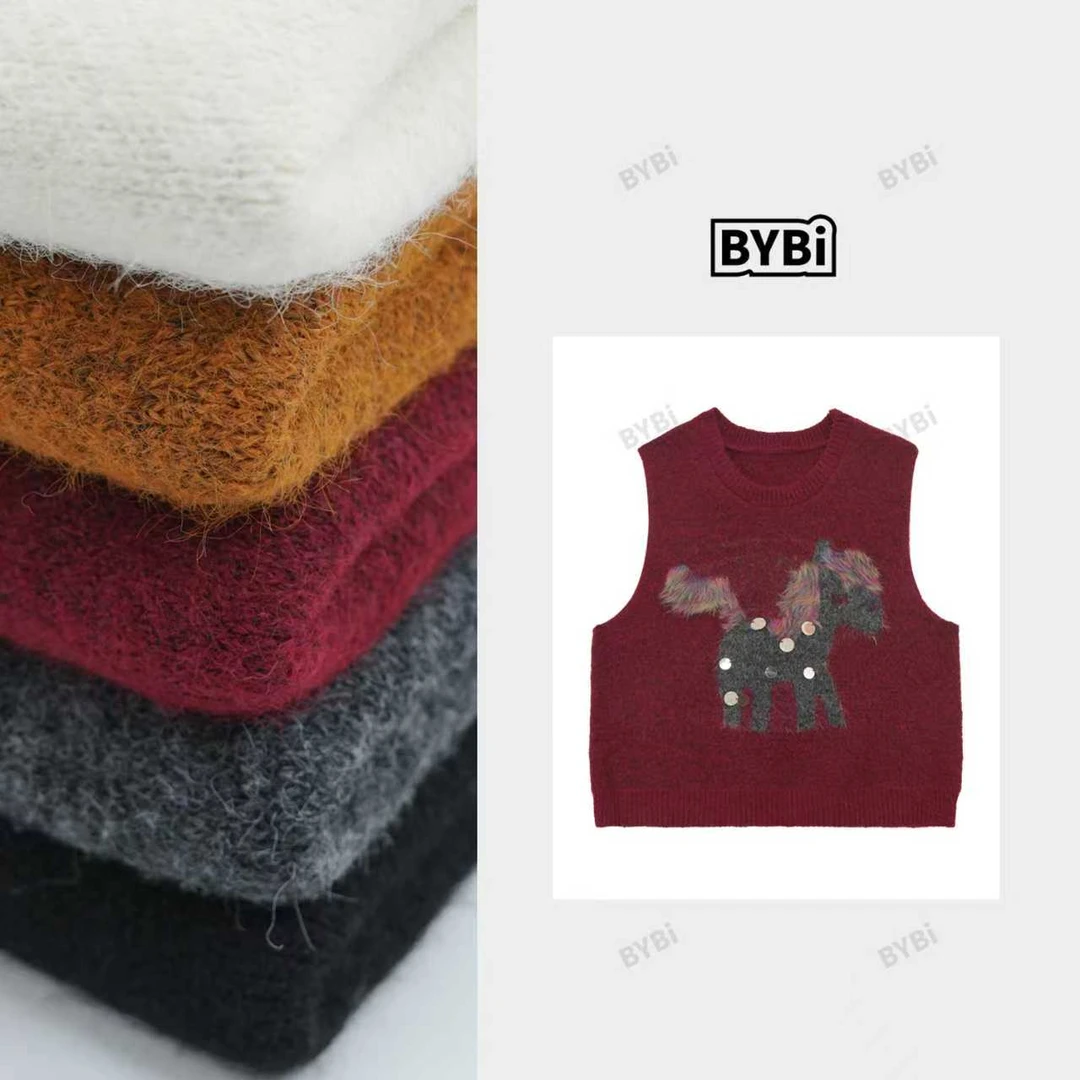 Barbie Ling【糖马人】21550冬季卡通毛绒小马亮片无袖保暖百搭马夹