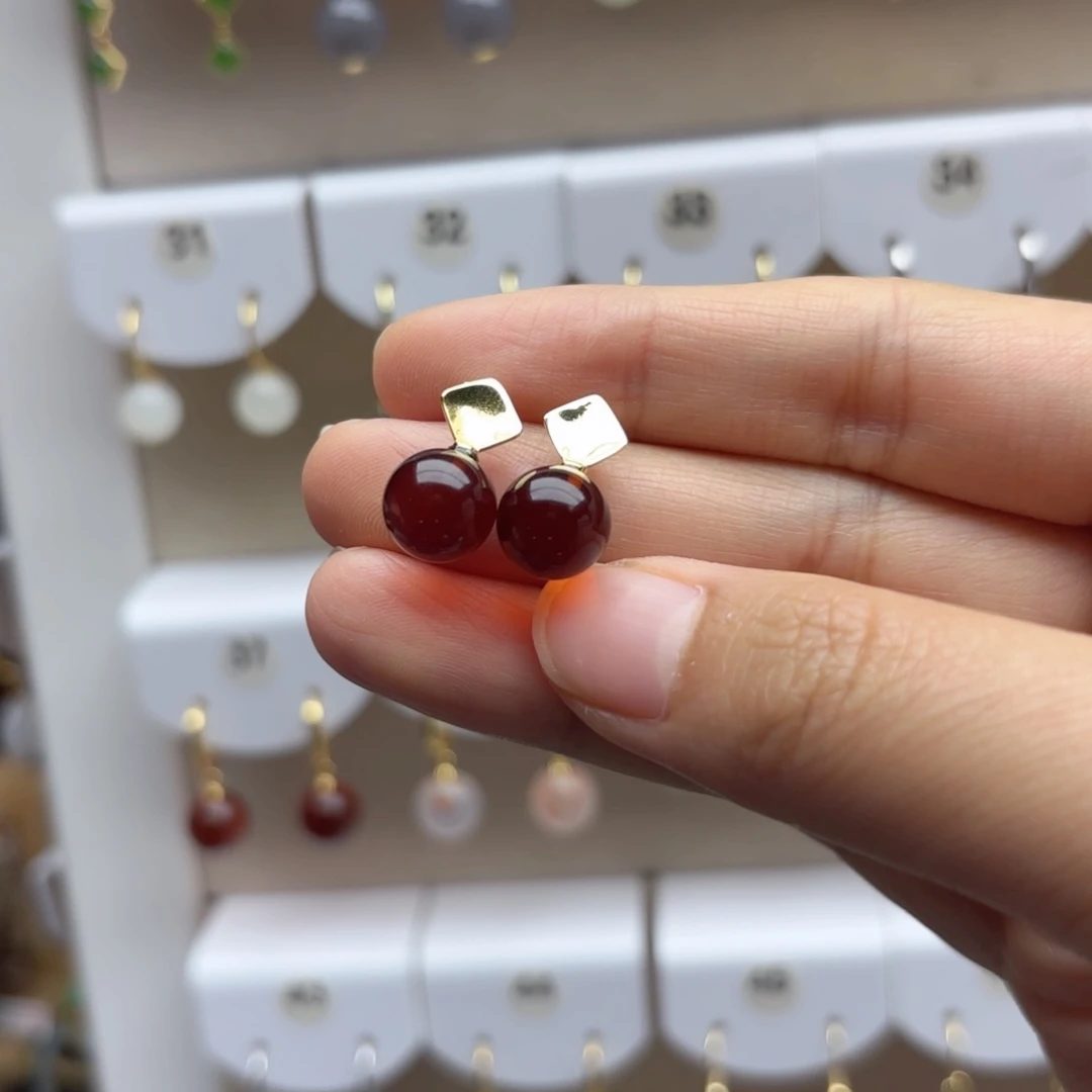 血珀银S925镶嵌耳饰