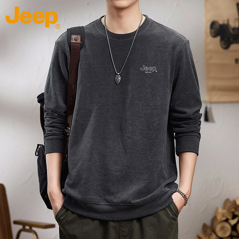 Jeep吉普潮流圆领百搭卫衣男士春秋季宽松运动休闲长袖t恤打底衫