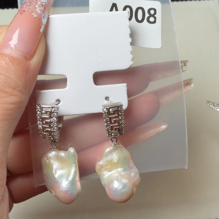 耳饰银S925镶嵌淡水珍珠