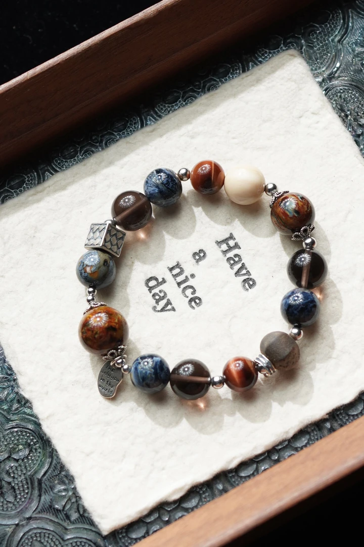 不死鸟 天然猛犸牙12mm圆珠顶珠彼得石14mm单圈手串