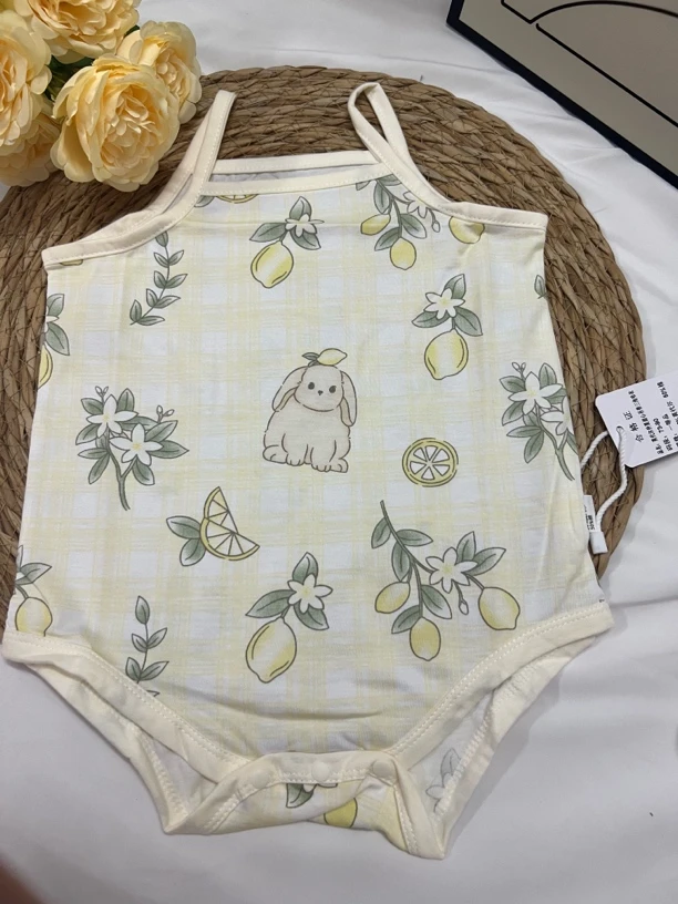 新款夏季小吊带三角哈衣婴童莫棉婴儿宝宝外出服薄款印花