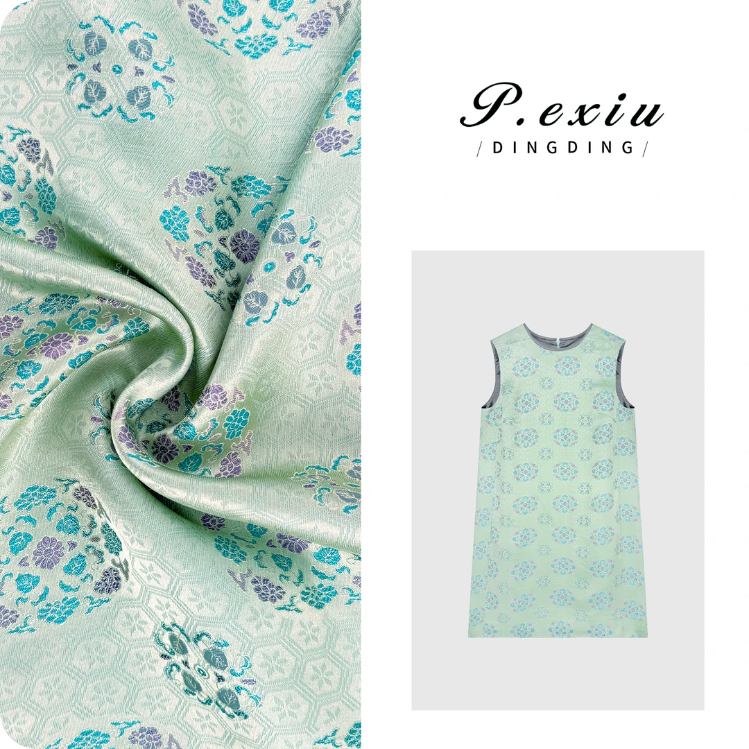 【锦堂花韵】桑蚕丝-人丝重工提花无袖连衣裙W-63089