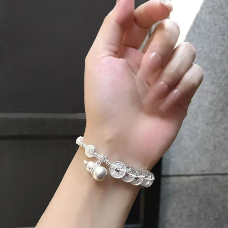 轻奢五帝钱币葫芦实心999手链