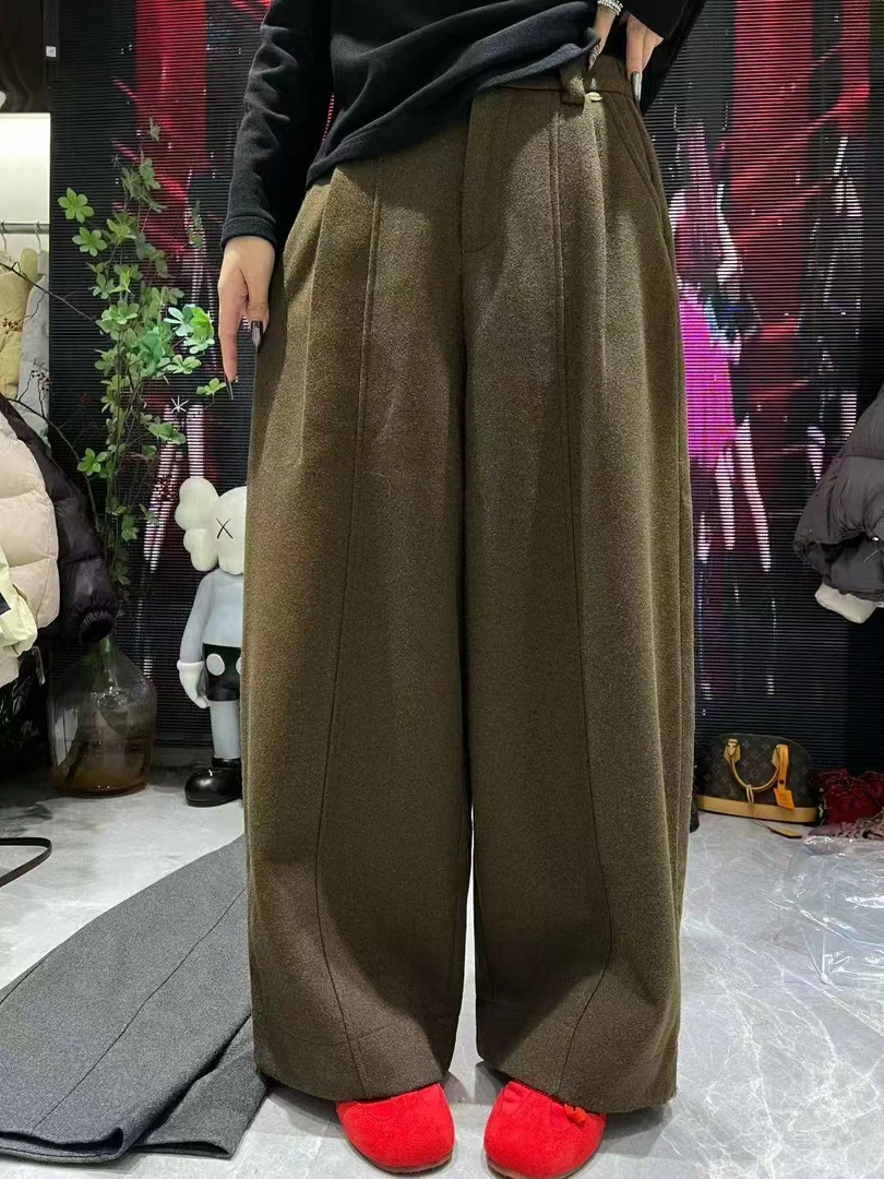 KM-宽松休闲裤加厚纯色加绒极简风阔腿裤8105-5