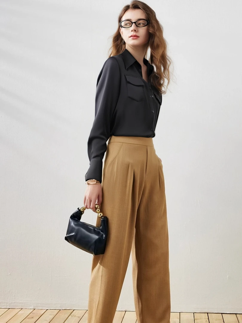 桑蚕丝洋气时尚百搭宽松衬衫薄款休闲真丝轻奢 1034