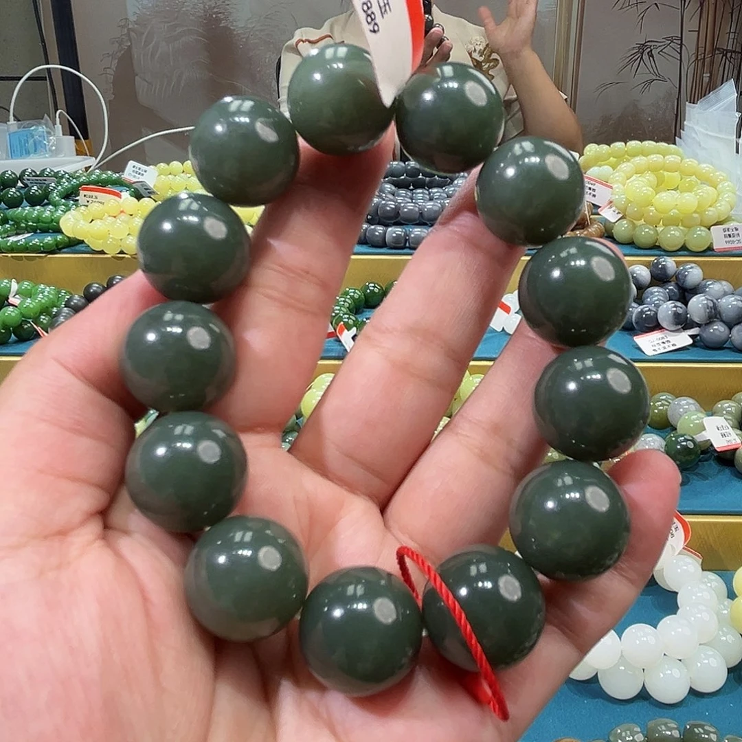 手链未镶嵌和田玉纯天然新疆且末蓝卡18圆珠