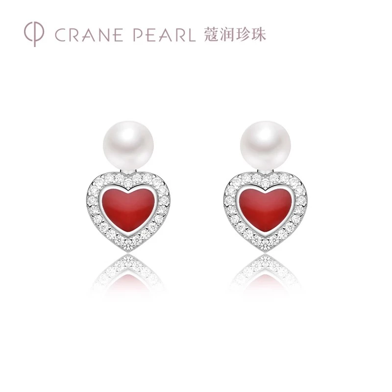 蔻润红心天然淡水珍珠耳钉银耳饰耳环女时尚精致经典京润双旦礼遇