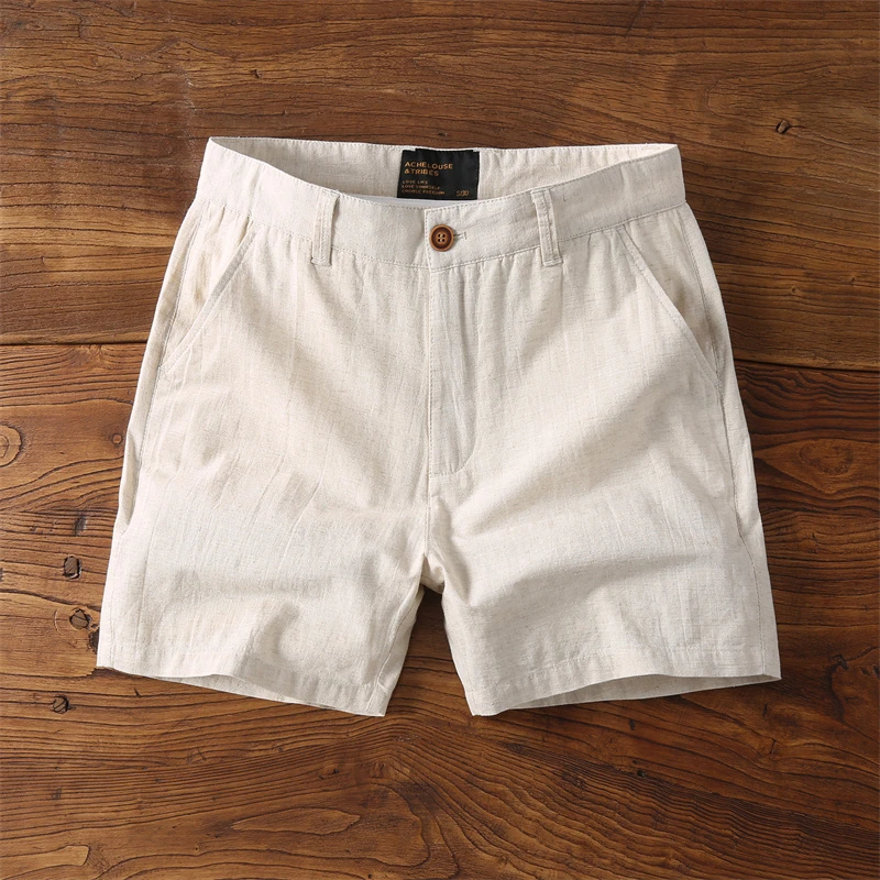 夏季薄款麻棉透气三分四分裤男士 潮流百搭修身美式休闲4分短裤子