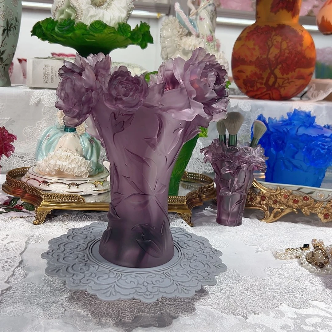 陶瓷脱蜡水晶牡丹花花瓶紫色