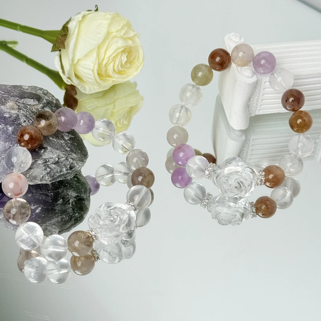 【山茶花下】白水晶极光手串11mm面小仙多样性发其一