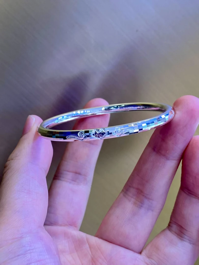 足银手镯 足银新款水立方祥云如意手镯 实心 爆闪