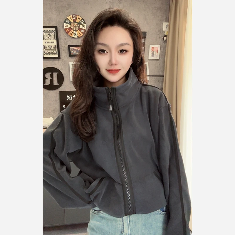 双面奥粒绒卫衣开衫女2024新款潮流时尚宽松百搭显瘦外套上衣