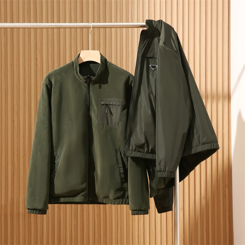 意式经典 一衣两穿秋冬男士加绒保暖有型双面穿防风立领夹克外套