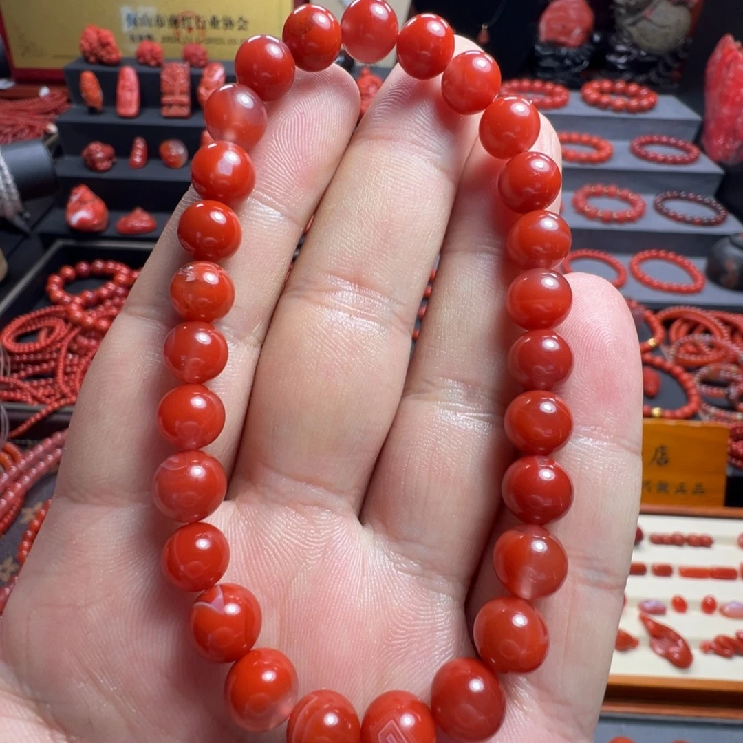 南红玛瑙未镶嵌锦红手串 7+