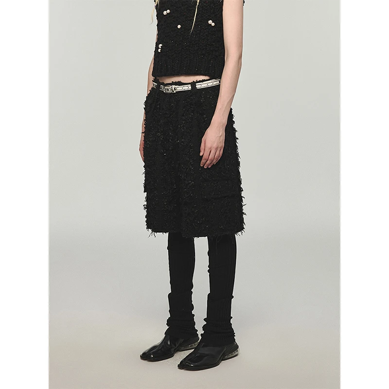 【青仓】1JINN STUDIO 时髦质感休闲阔腿直筒小香毛边中短裤