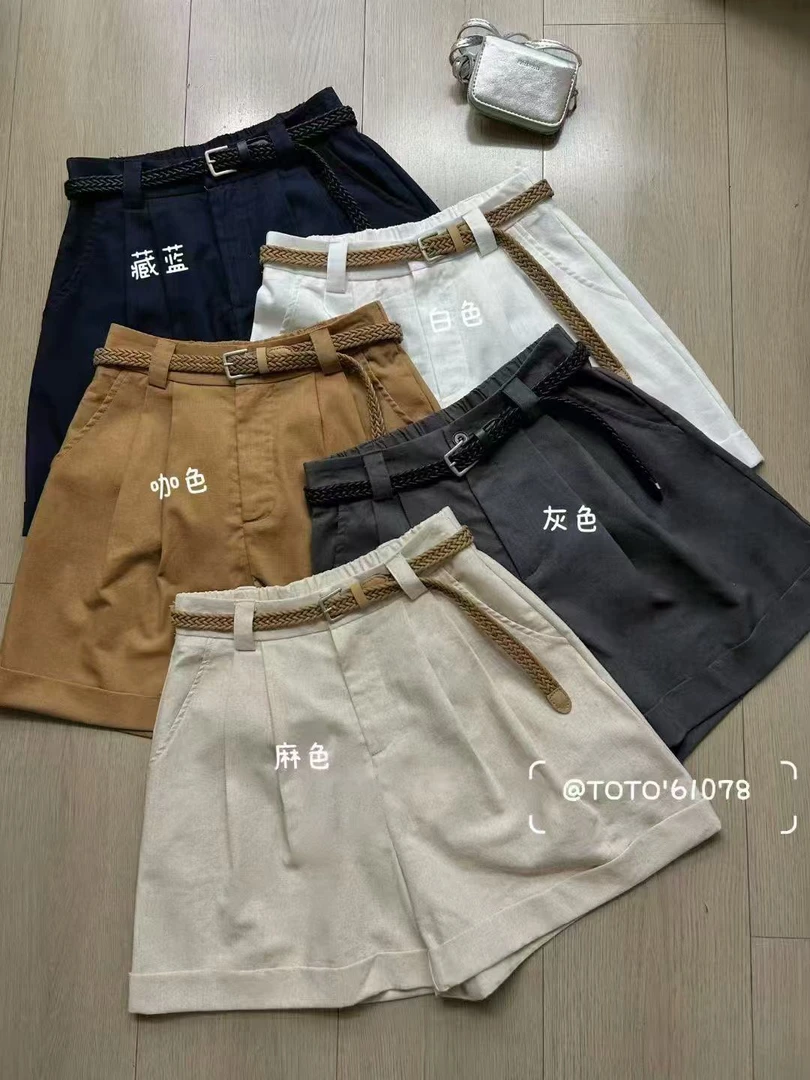 【亚麻】夏季新款正版麻料宽松后腰松紧卷边阔腿短裤百搭显瘦61078
