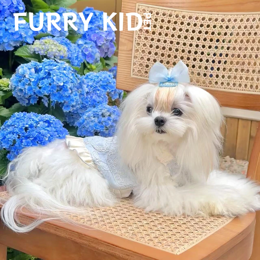 FURRYKID「夏日绮梦」蝴蝶结重工刺绣吊带裙宠物衣服粉蓝双色裙