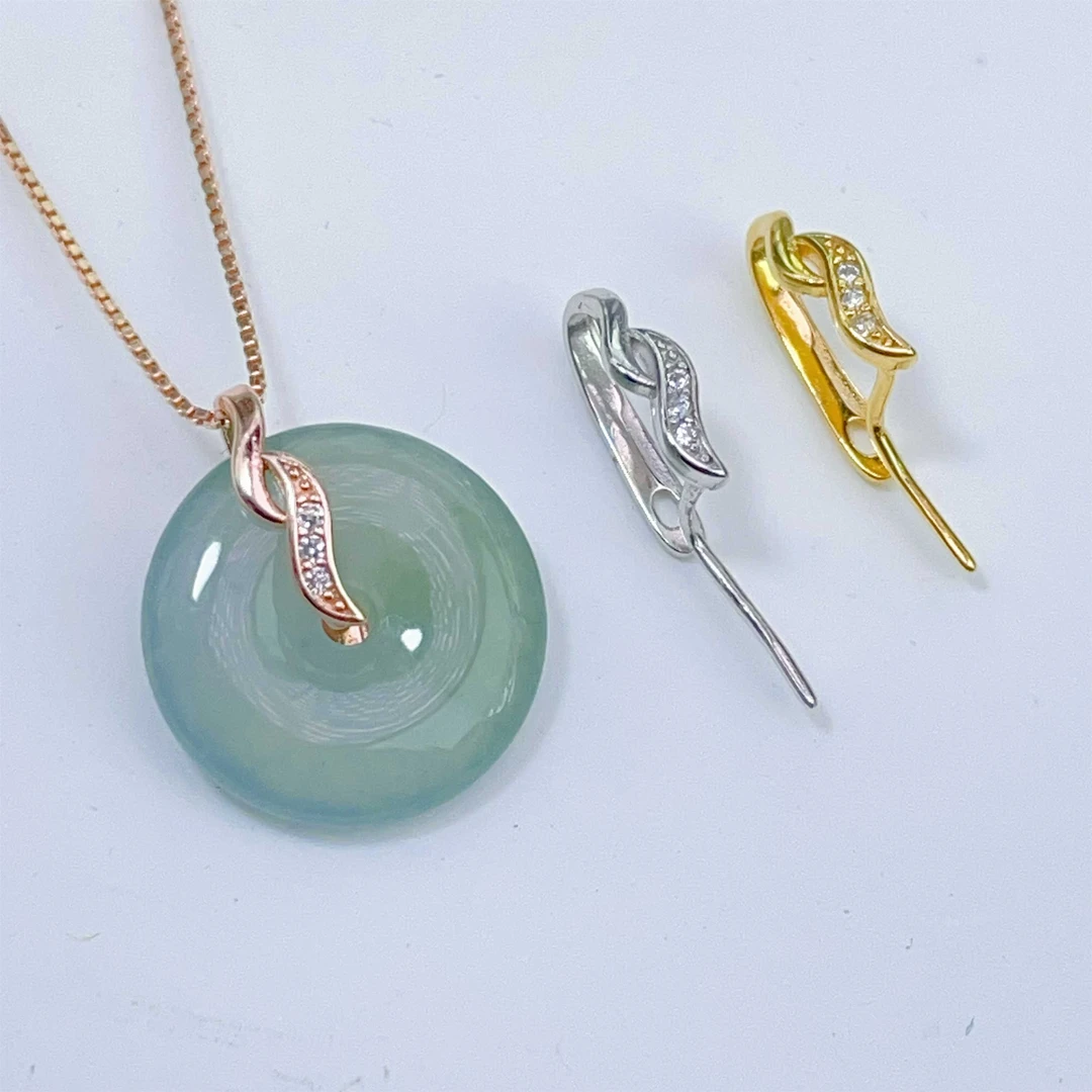 925银银制品 吊坠扣S925纯银玉牌夹扣玉坠卡扣厚款挂件diy项链扣