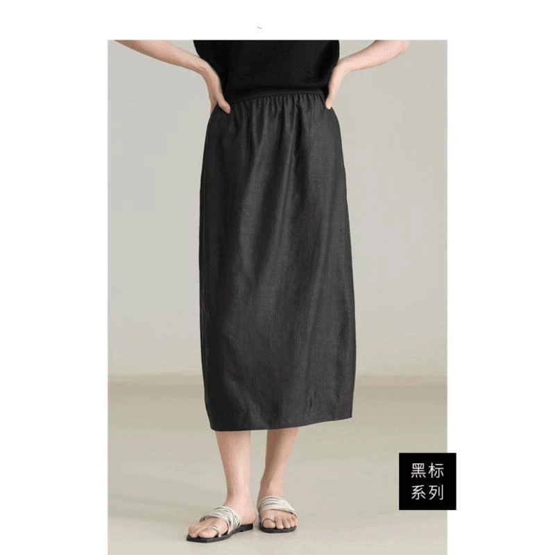 【黑色半裙】汉麻女士半身裙显瘦时尚百搭夏季宽松复古24166